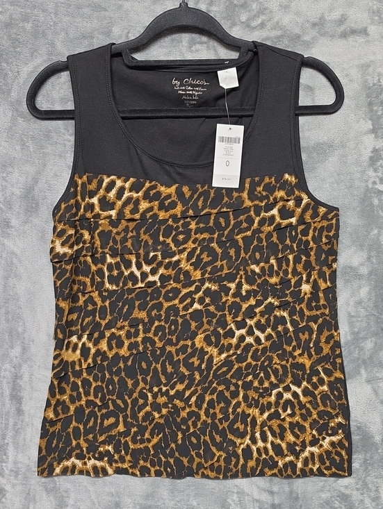 Chico's Tops - Chico's Leopard Ruffle Wildside  Tank Top - Black and Brown sz small